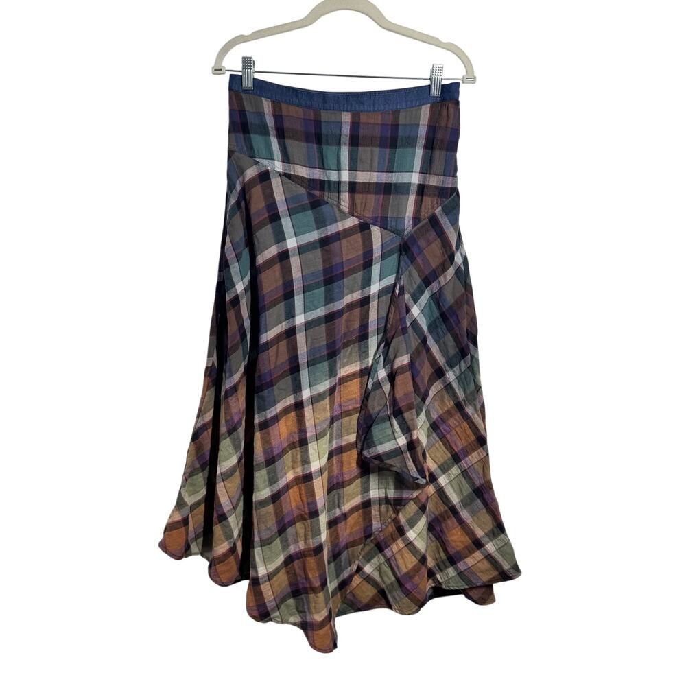 Soft Surroundings Cotton Romantic Boho Fairy Academia Plaid Artsy Midi Skirt XS